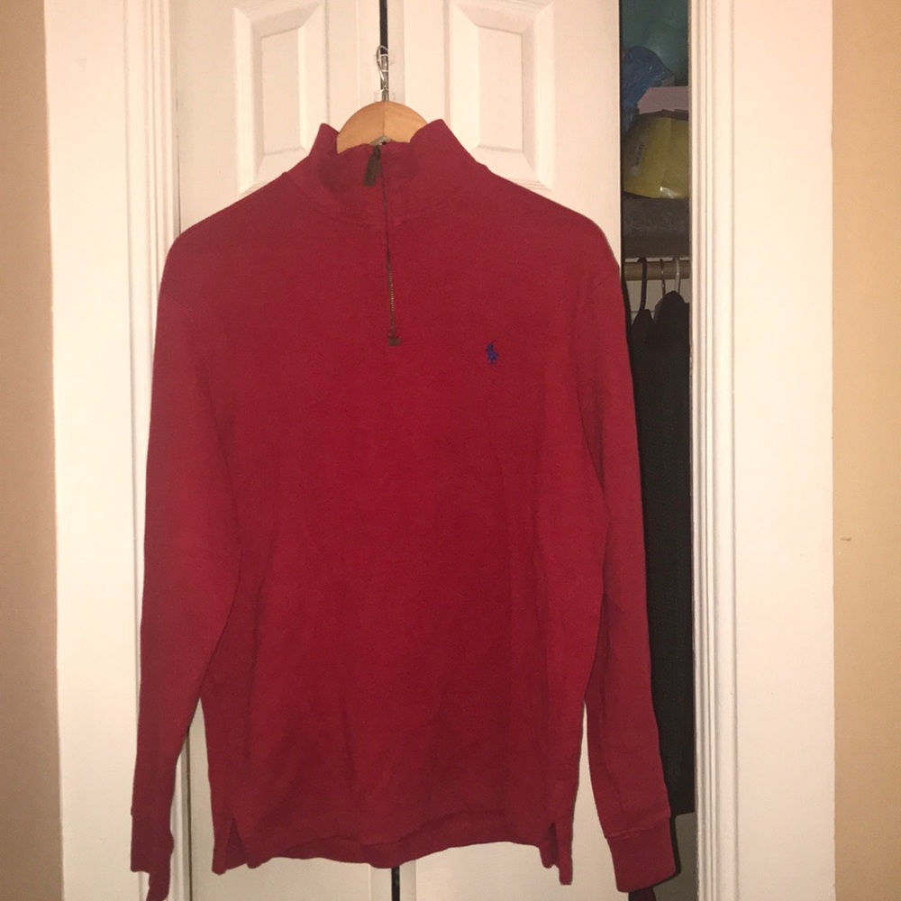 Red polo zip up crewneck